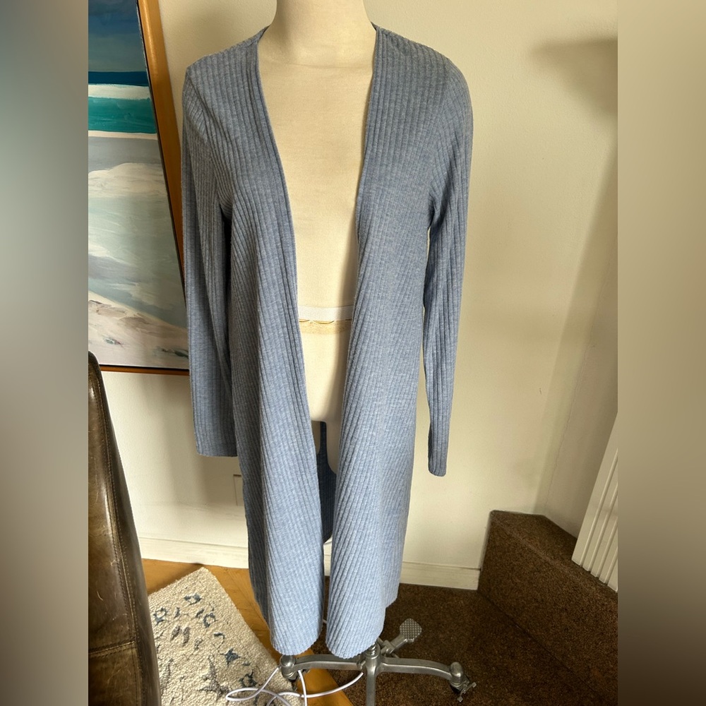 WILLIAM L Long Cornflower Blue Duster Cardigan, Size L